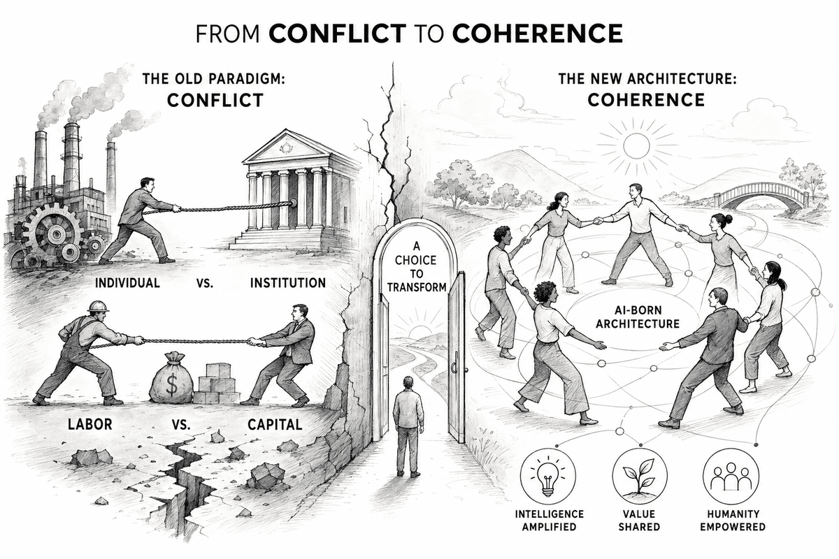 The paradigm shift from zero-sum conflict toward positive-sum coordination — the relationship the four-term contract encodes.