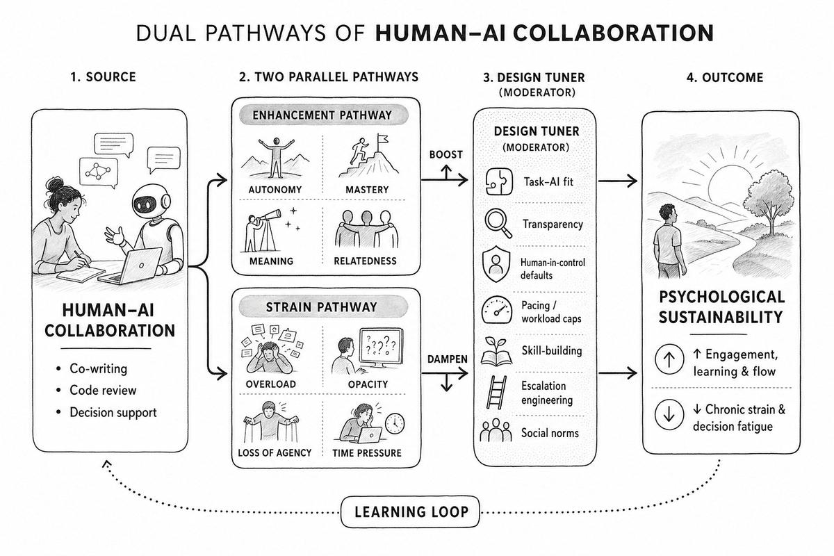 Two pathways for handling a customer interaction — one routing simple cases through the Machine Core, one escalating emotionally complex or ambiguous cases to the Human Cortex — connected by detection signals at the boundary.